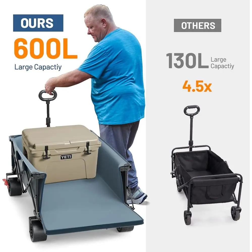 600 لتر Beast Wagon 26 بوصة عرض جدًا لجميع التضاريس قابل للطي مع عجلات كبيرة، شبكة شحن وباب خلفي، 26 بوصة عرضًا و 55.25 بوصة طولًا، 500 رطل شديدة التحمل