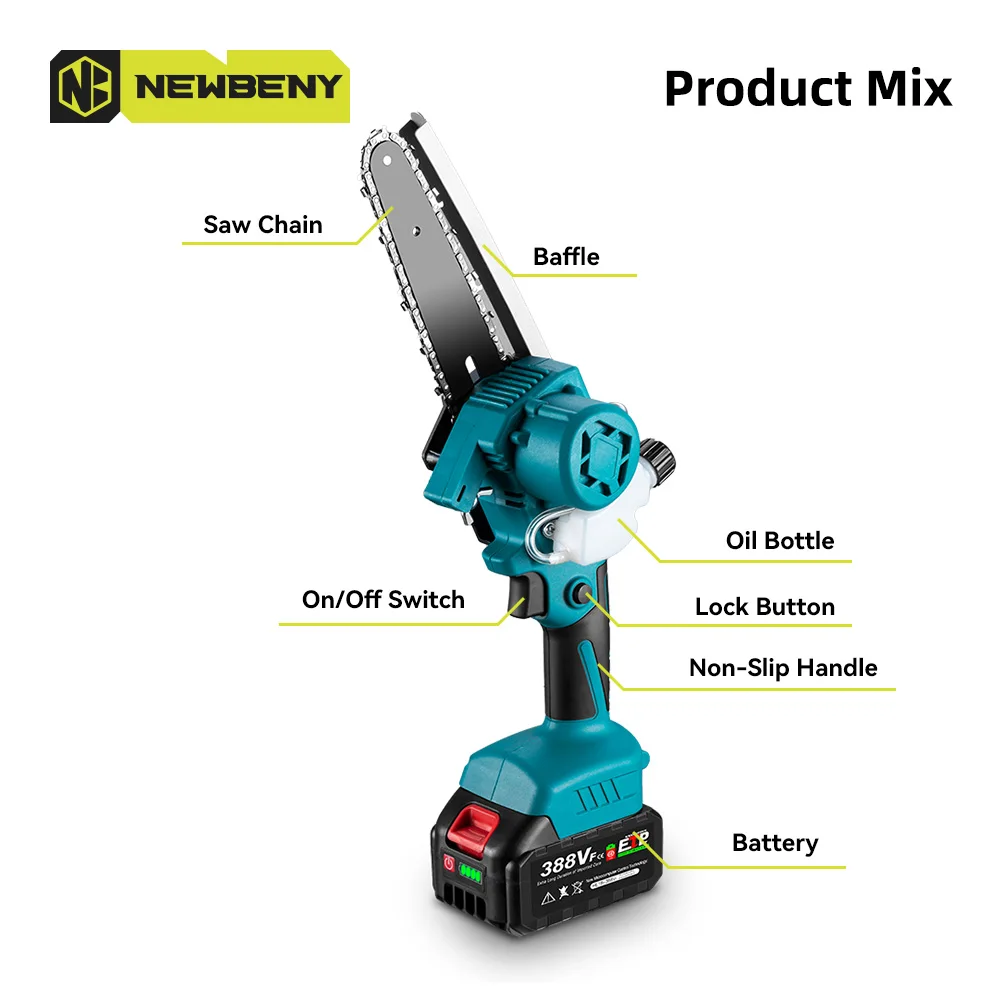 6 Inch Brushless Electric Chain Saw Cordless Rechargeable Woodworking Garden Cutting Power Tool For Makita 18V Battery