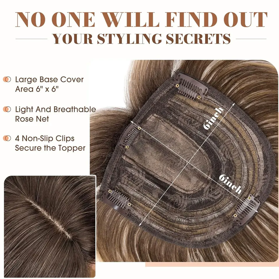 Synthetic 18'' Striaght Hair Toppers with Bangs for Women Natural 6X6‘’ Big Hairpieces Adding Hair Volume Topper Hair Extensions