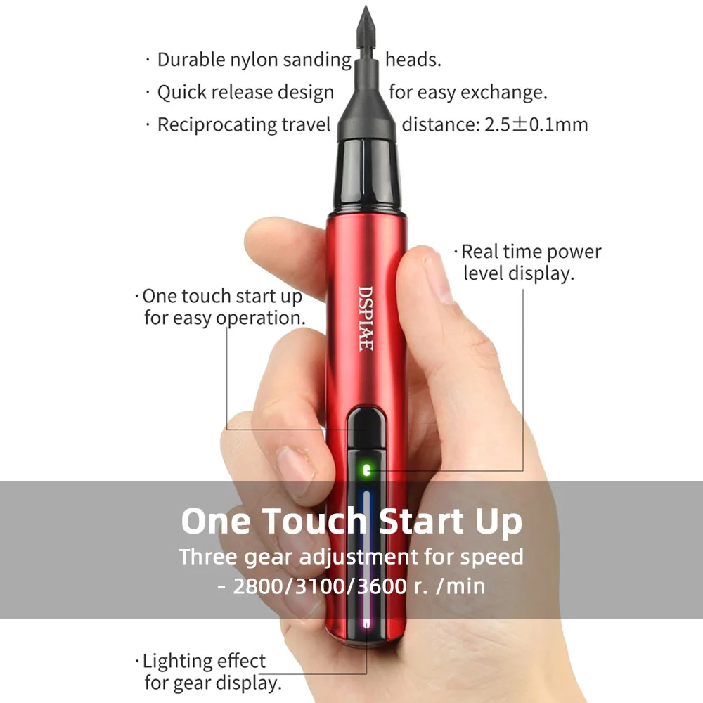 DSPIAE ES-A Cordless Electric Sander Replaceable Sanding Heads/Papers (Optional Buy) Reciprocating Grinding Pen for Model Craft