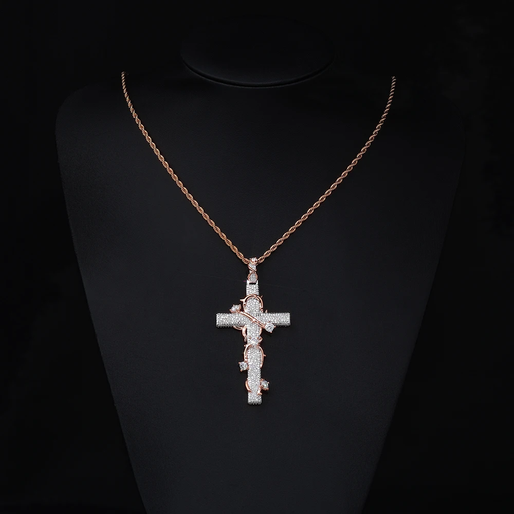 NUOYA Luxury Moissanite 925 Sterling Silver Pendant Necklace Thorn Wrapped Cross/Pray Pendant Pass Diamond Test Fine Gift - view 4