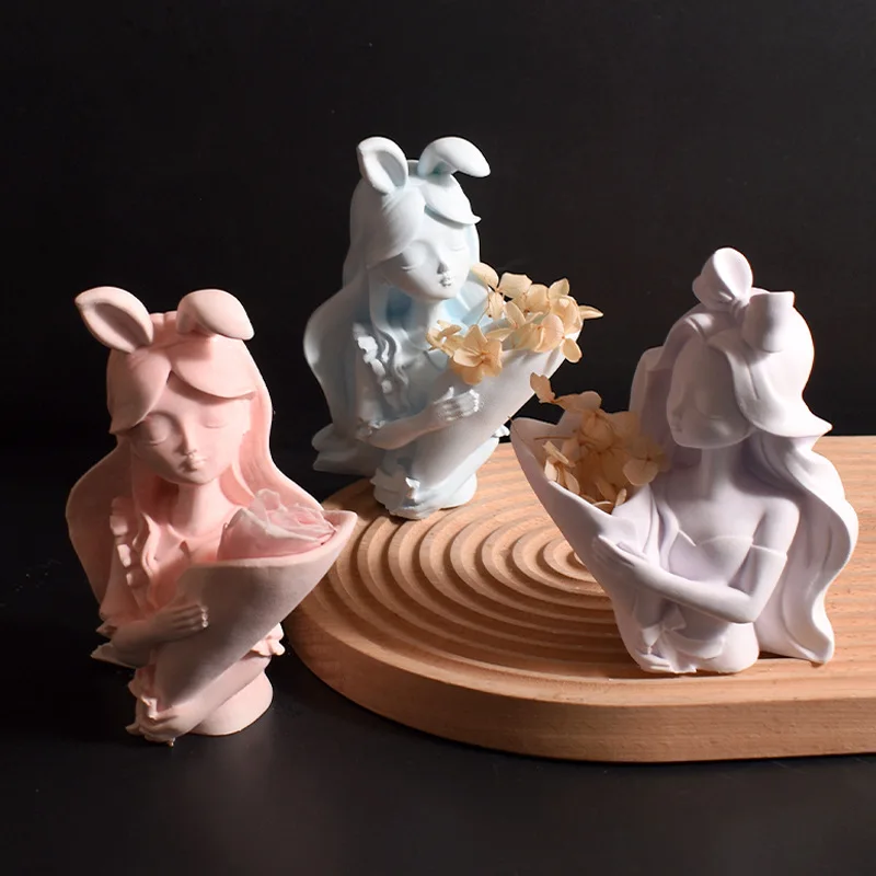 Nuevo molde Alice flor ramo moldes arco y Orejas de conejo Alice florero arreglo adorno de yeso Navidad molde de silicona