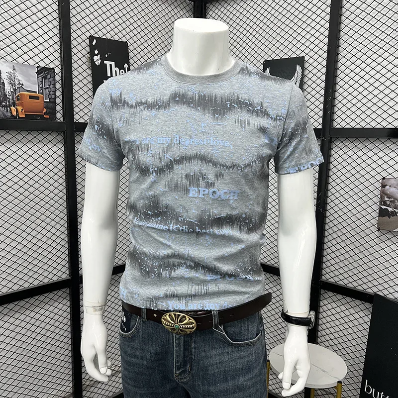 New Arrival Men's Tie Dye Stripe T Shirt Summer Ripped American High Street Retro Trendy Brand Half Sleeve Daily Outfit Man Tees