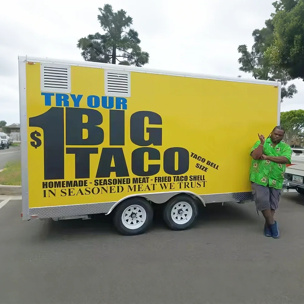 Wholesale Yellow Mobile Bar Trailer Hamburger Hot Dog Fast Food Trailer Mobile Pizza Oven Food Truck With Full Kitchen