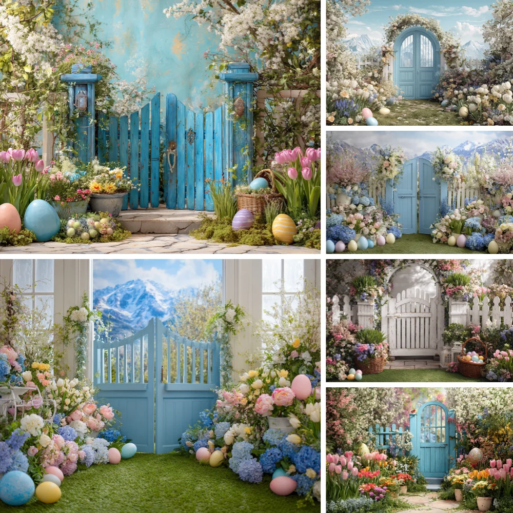 

Easter Fairy Garden Backdrop for Girl Birthday Photography Floral Gate Flower Background Kids Holiday Portrait Studio