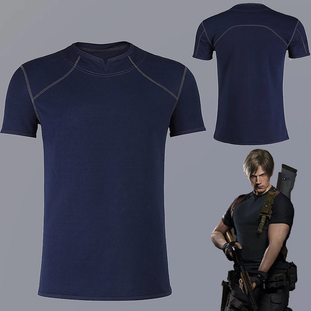 Leon Cosplay Role Play T-Shirt Biohazard Game Resident Re Disguise Costume Men Tops Male Roleplay Fancy Dress Up Party Clothes