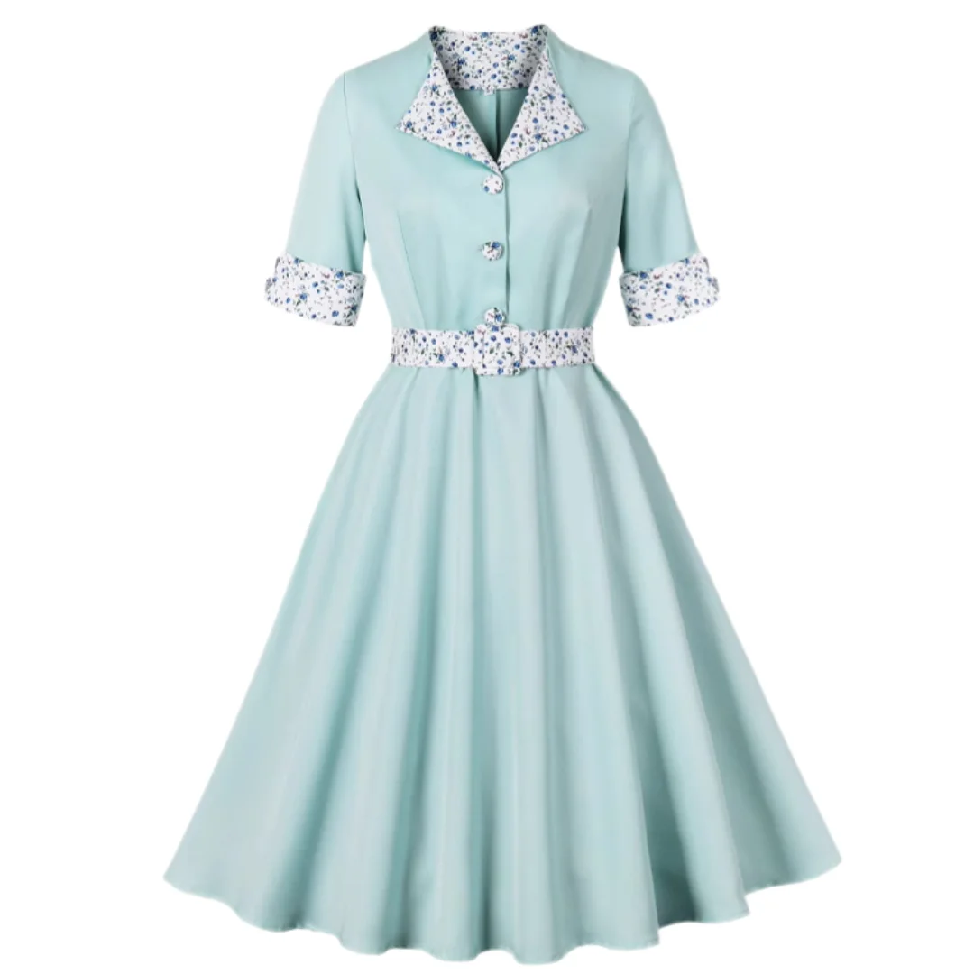 

Summer Casual Solid Dresses for Women 50s 60s Green Audrey Hepburn 1950s 60s Rockabilly Dress Robe