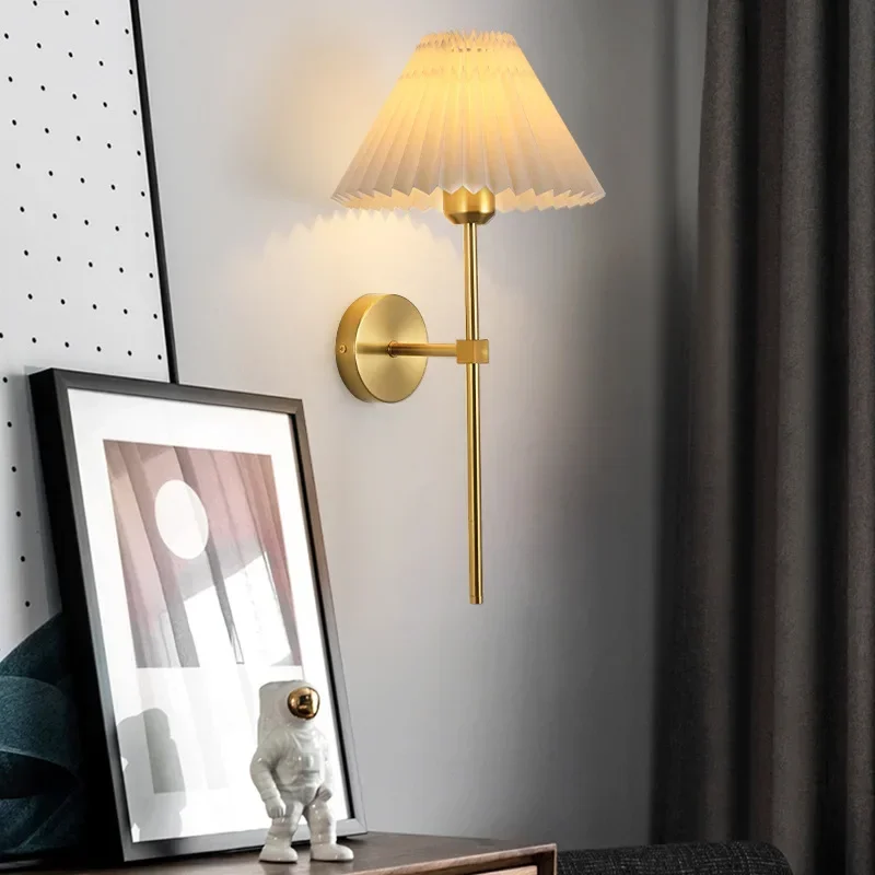 

All copper wall lamp bathroom corridor modern corridor entrance living room light luxury fabric wall lamp nordic