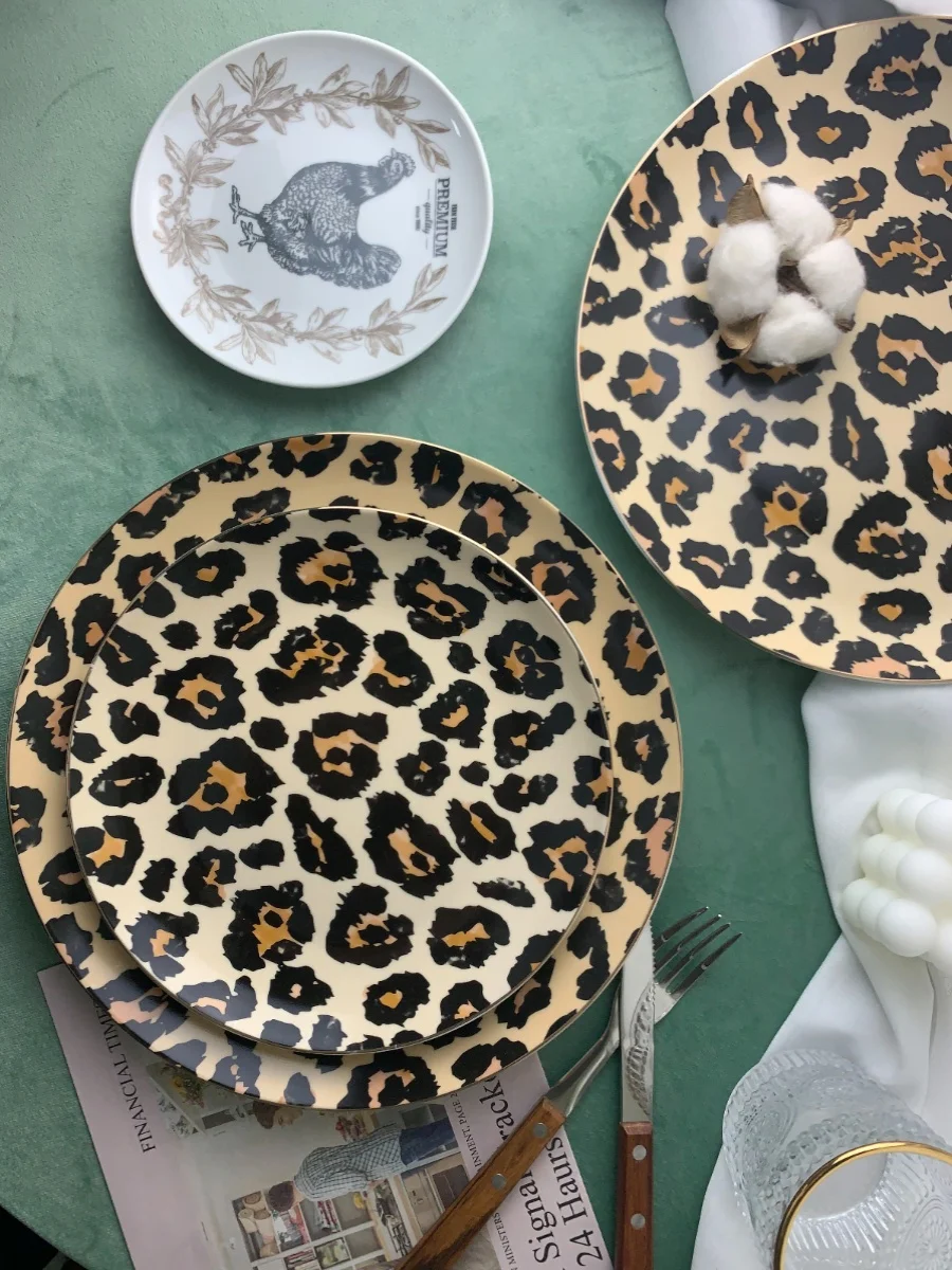 

Creative Leopard Print Disc Ceramic Plate Steak Plate Home Breakfast Plate Western Plate Salad Plate