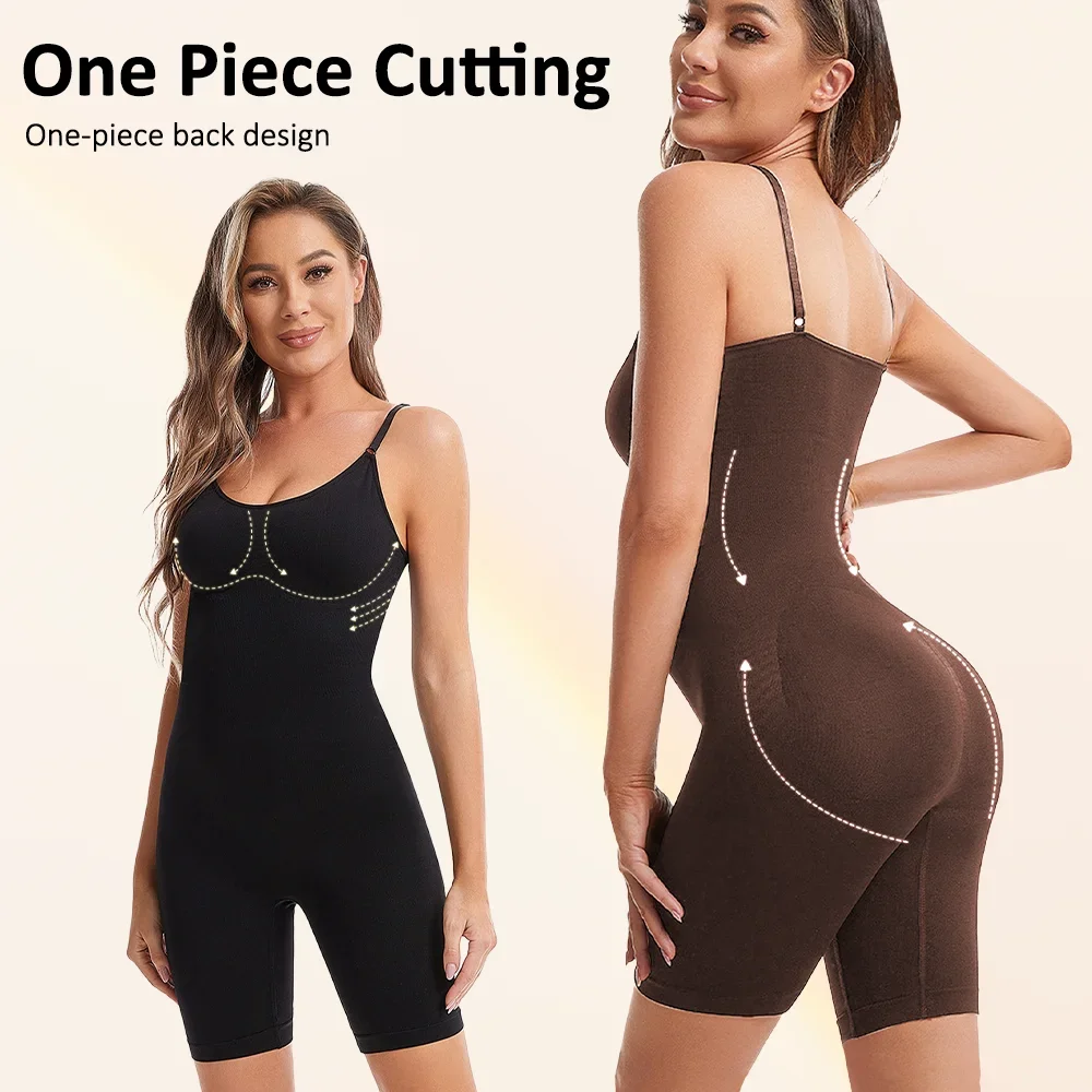 ALLBASE Bodysuits Full Coverage Shapewear Thigh Slim Body Suit Low Back Body Shaper Backless Jumpsuit Seamless Shapers Slimmer