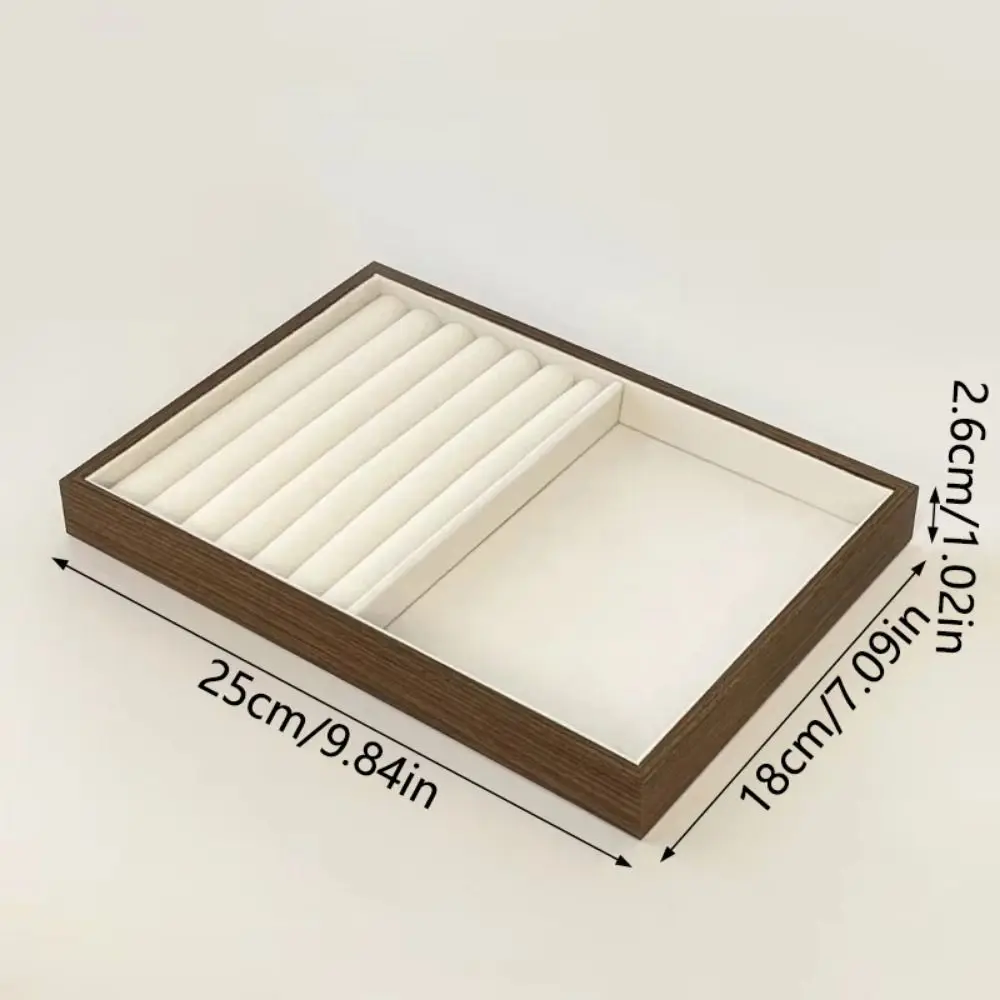 Multi-Compartment Wooden Jewelry Display Tray Solid Wood Velvet Lining High-end Necklace Organizer Large Capacity Flat Bottom