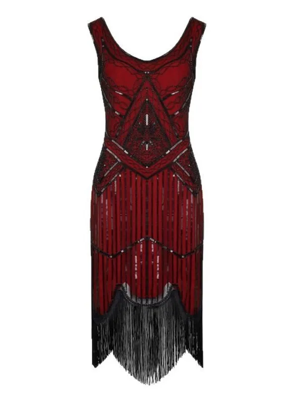Lovertjes Fringe Zomeravondjurk Banketfeest Jaren '20 Mouwloze Jurk Latin Dansvoorstelling Kostuum