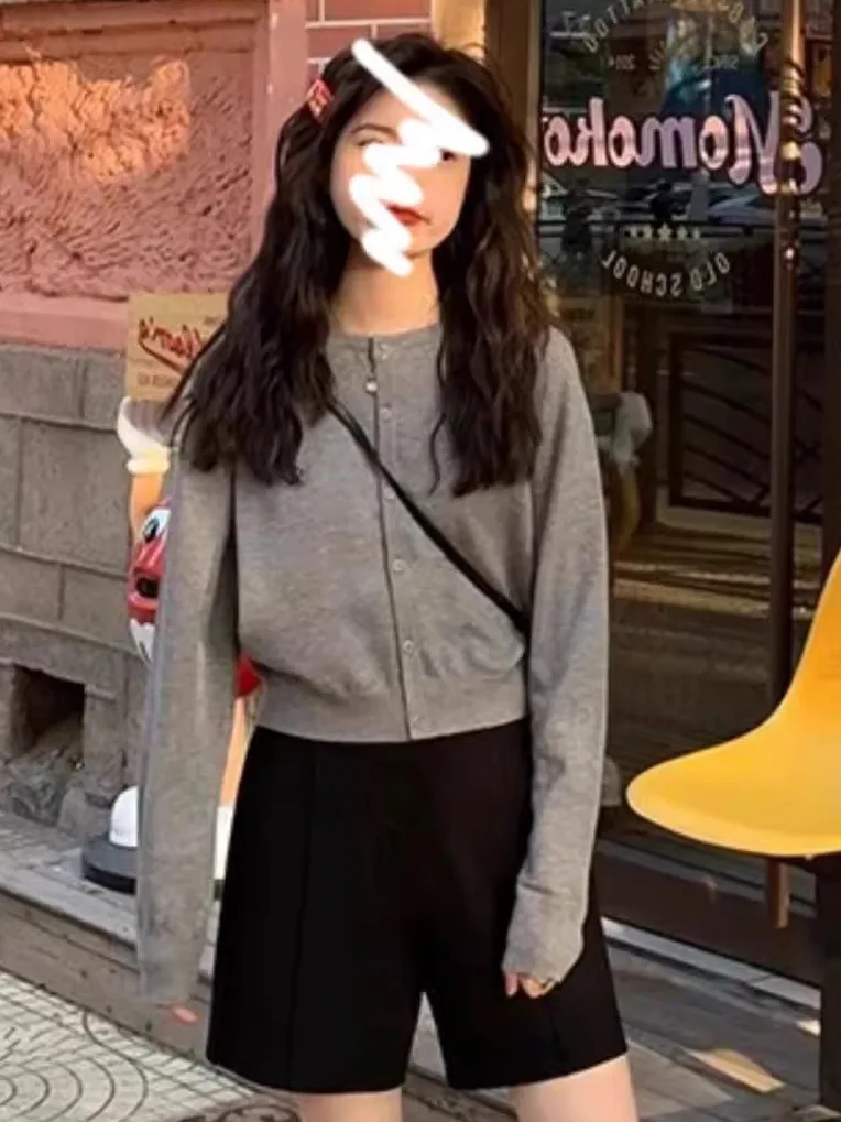 

Вязаный кардиган-жакет для женщин: синий свитер, розовый топ для повседневной носки, корейский стиль, нежный синий топ для весеннего гардероба