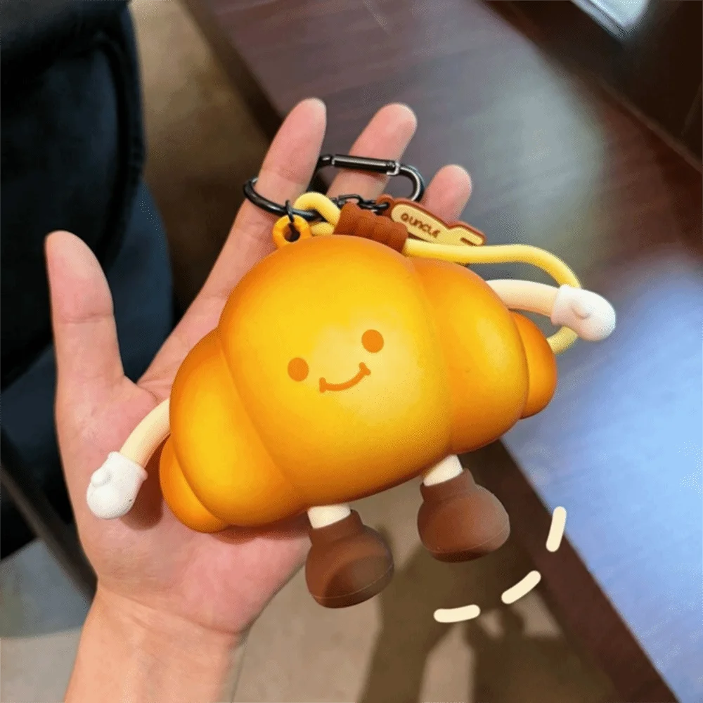 Monedero de pan de dibujos animados de silicona suave, serie de té de la tarde, bolsa portátil para llaves con cremallera y mango, colgante de cuerda, bonita funda para auriculares