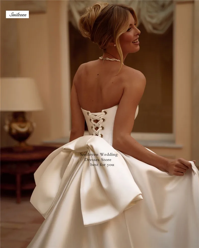 Smileven Modest Strly Wedding Dress Ball Gowns Satin Strapless Bride Dresses Vestido de novia Pockets Wedding Gowns Customized