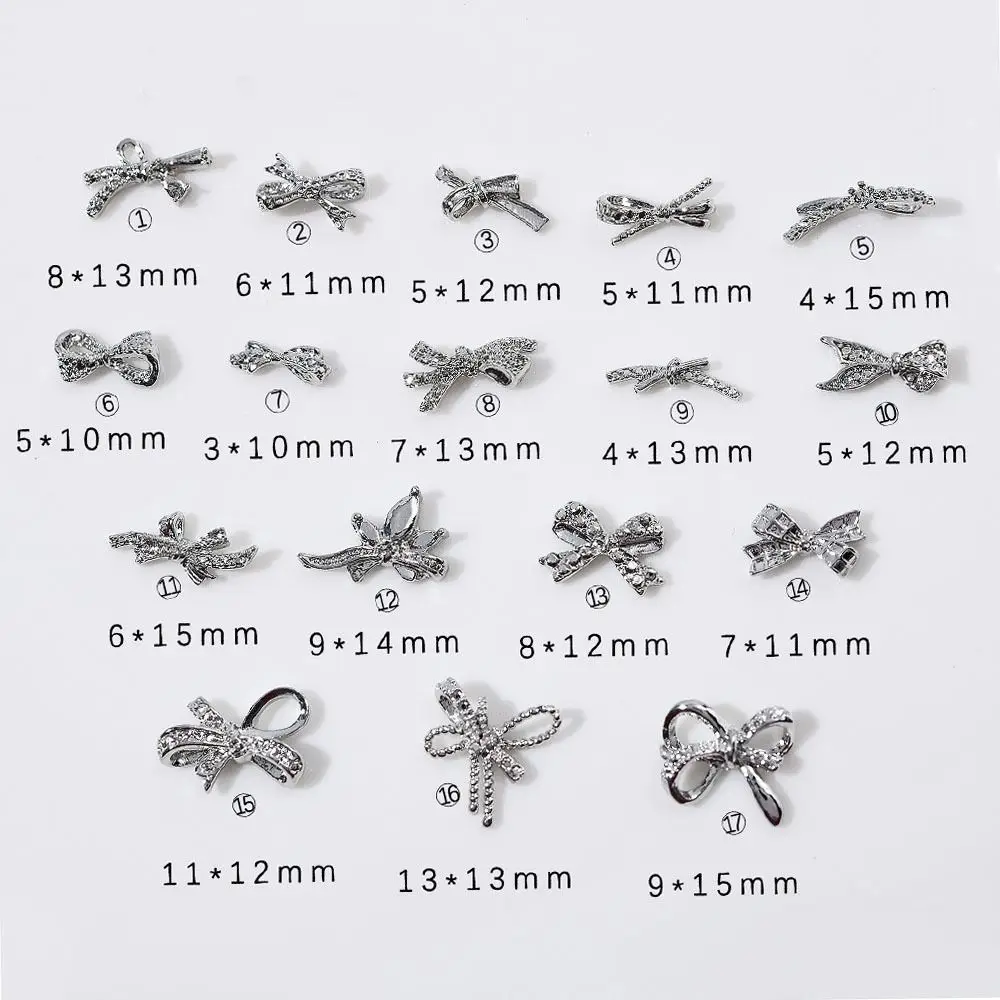 10pcs 3D Nail Art Decor Rhinestones Ribbon Bow Shaped Nail Charms Exquisite Metal Alloy Manicure Decoration Women