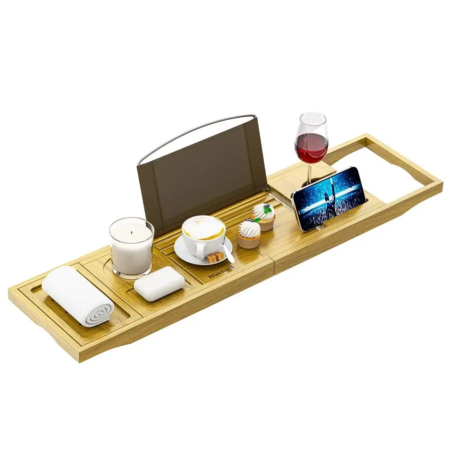 

Accessories Cup Holders Bathtub Tray Caddy Bath Tray Expandable Bath Tub Table Tray Caddy Bamboo Bath Tray for Tub