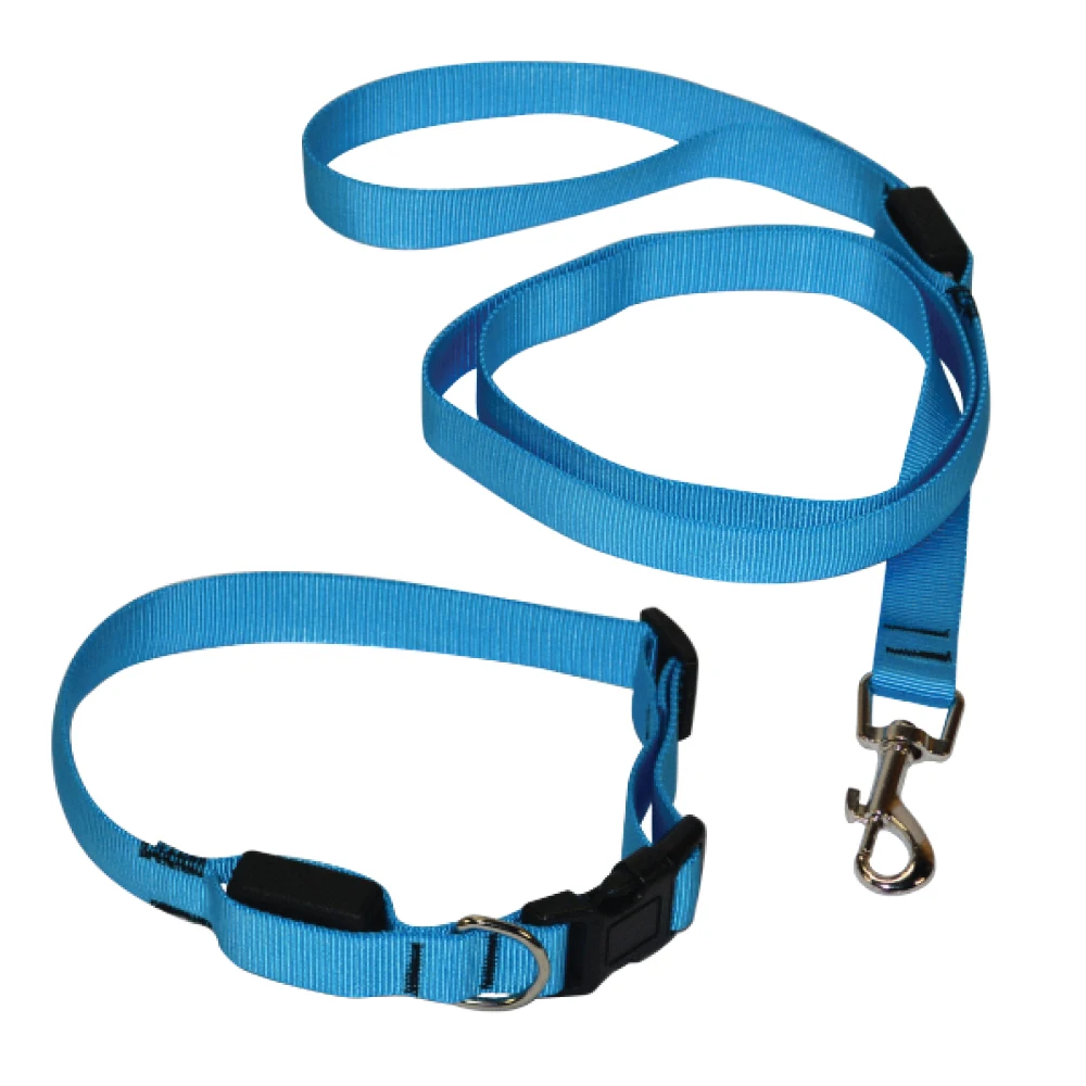 

classic solid led nylon dog collar and leash set