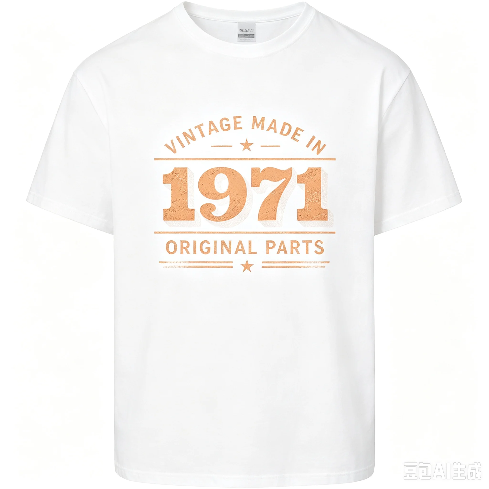 Men Retro 1971 Birthday T‑Shirt Vintage Made In Original Parts Distressed Text Print Casual Short Sleeve Tops