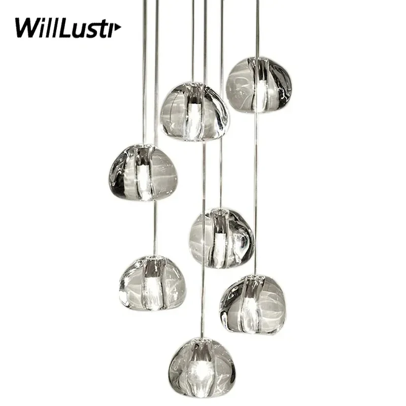 

LED Meteor Pendant Lamp K9 Crystal Ceiling Chandelier Mall Villa Hotel Cafe Home Staircase Bedside Pear Suspension Hanging Light