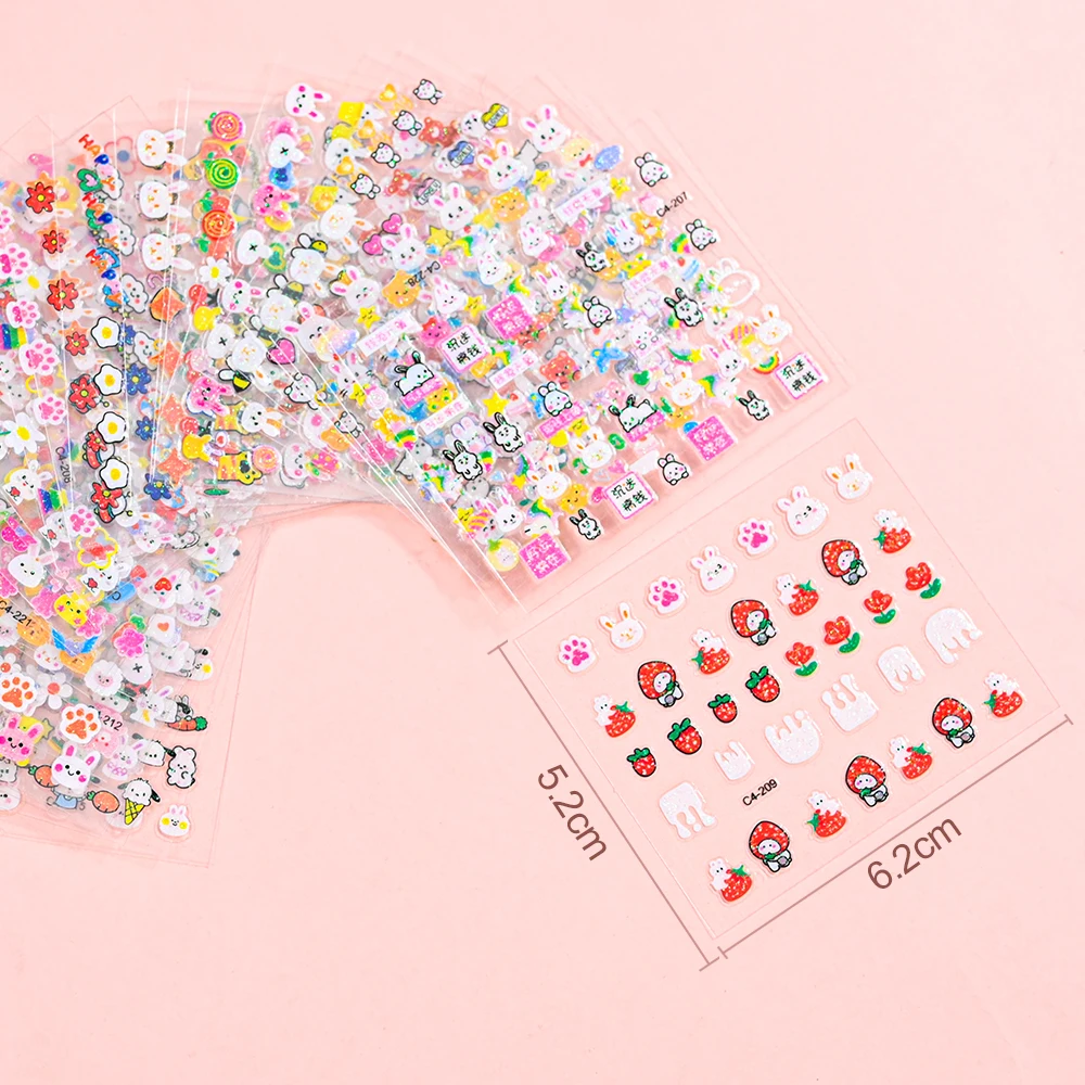 30Pcs Kawaii 3D Glitter Nail Stickers Rainbow Rabbit Cartoon Design For Nail Decals Supplies Lovely NAIL Stickers Press on Nails
