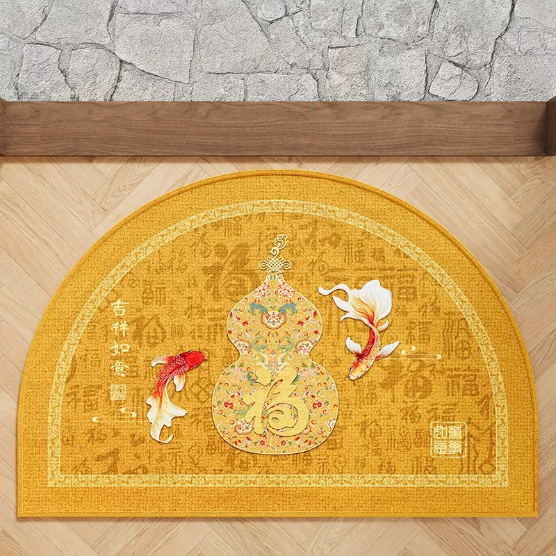VIKAMA Chinese Style Semi-Circular Door Mat Non-Slip Wear-Resistant Home Carpet for Kitchen Bedroom Welcome Floor Rug