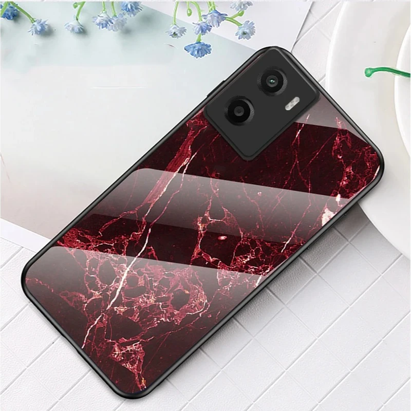Skinlee For Moto G06 Power Case Luxury Marble Print Glass Silicone Bezel Shockproof Cover For Moto G06 Power Back Casing