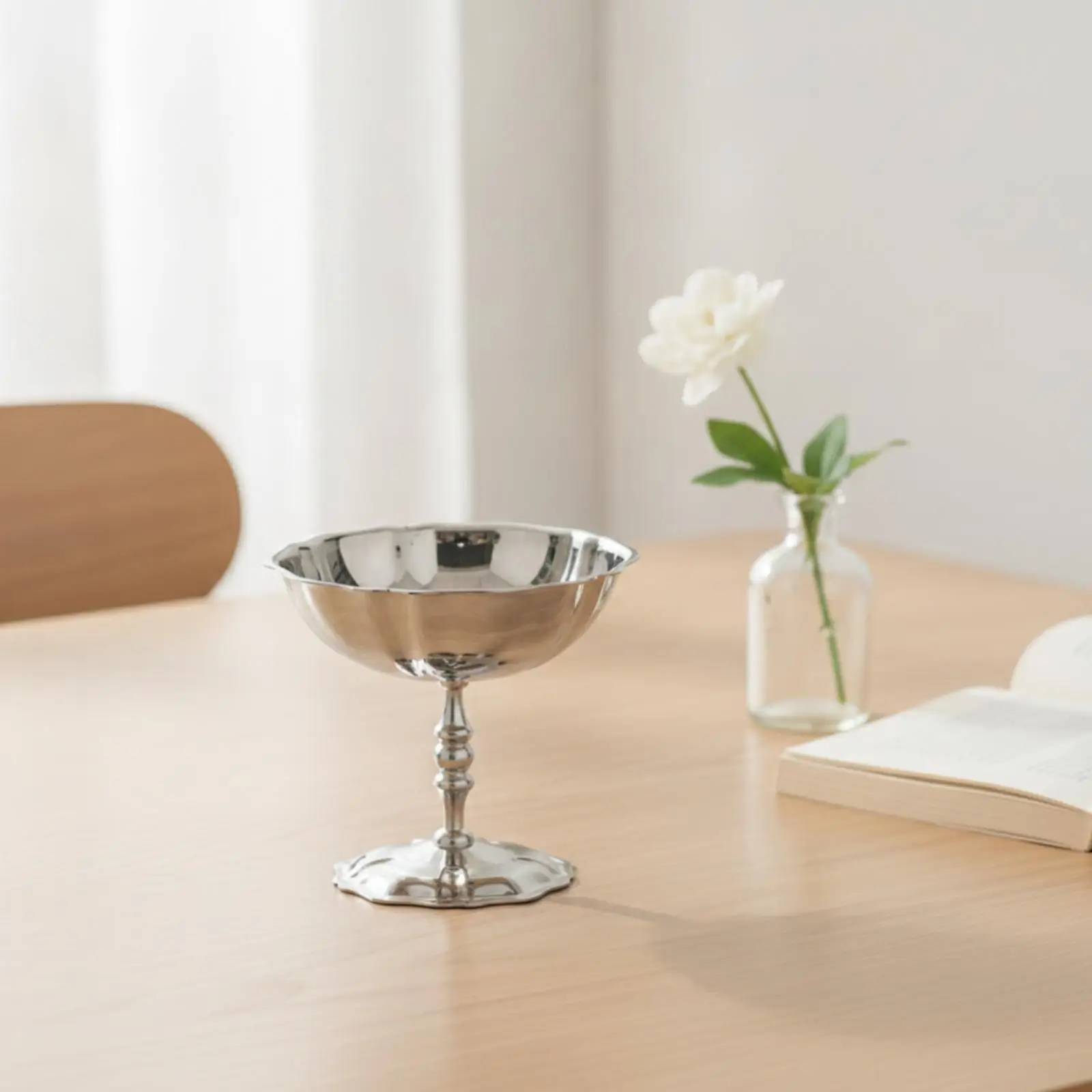 Premium 304 Steel Dessert Serving Dish Compact Pedestal Bowl for Ice Cream Mousse Fruit Cup Table Decor