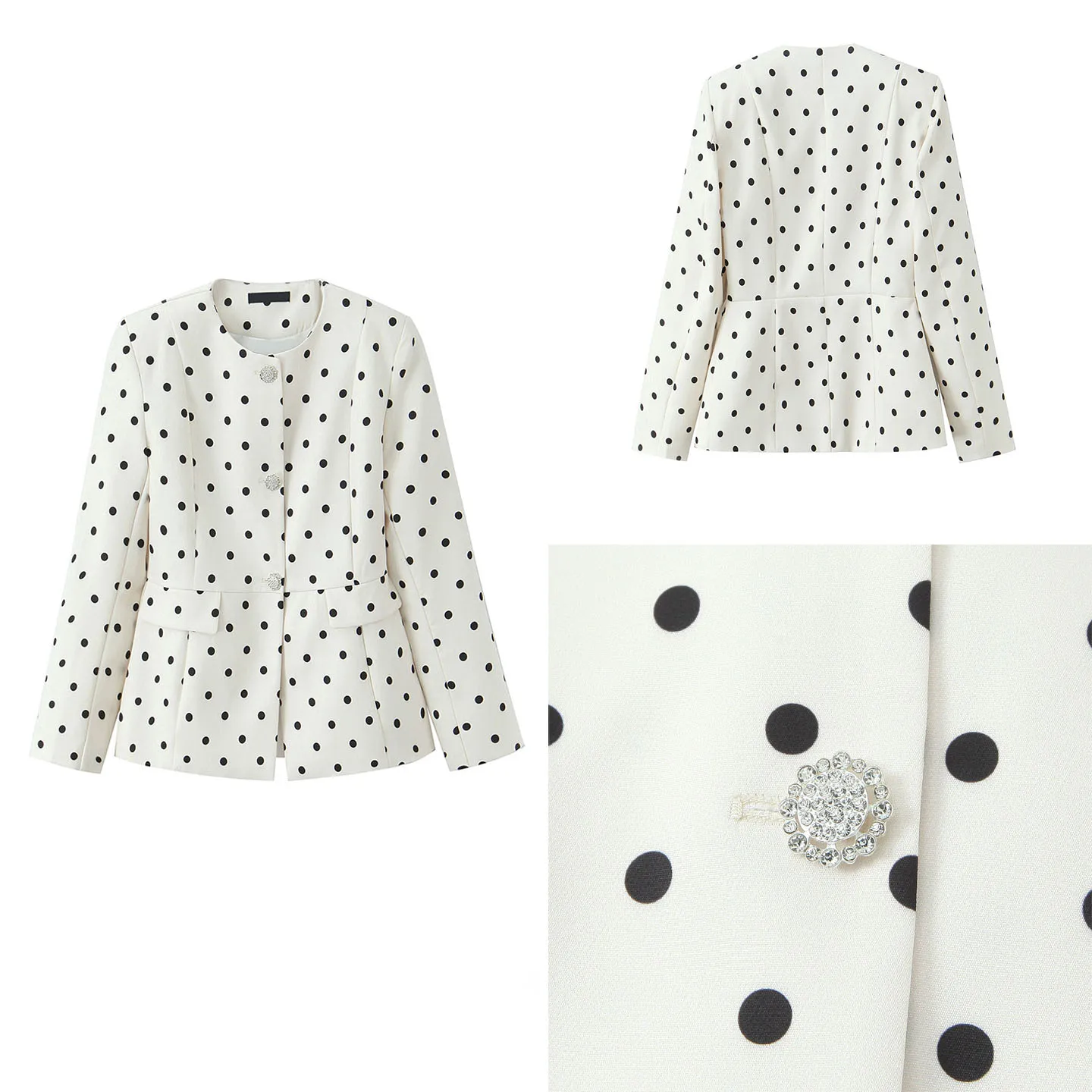 2025 Autumn New Arrival Women's Faion Personali Bla Polka Dot Wide oulder Suit Jaet Commute Sle Long Sve round...