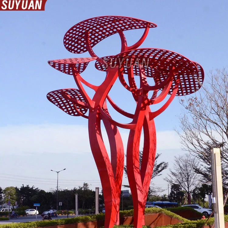Large Modern Landmark Custom Engraved 3D Stainless Steel Tree Sculpture-Custom Color & Logo Outdoor City Icon