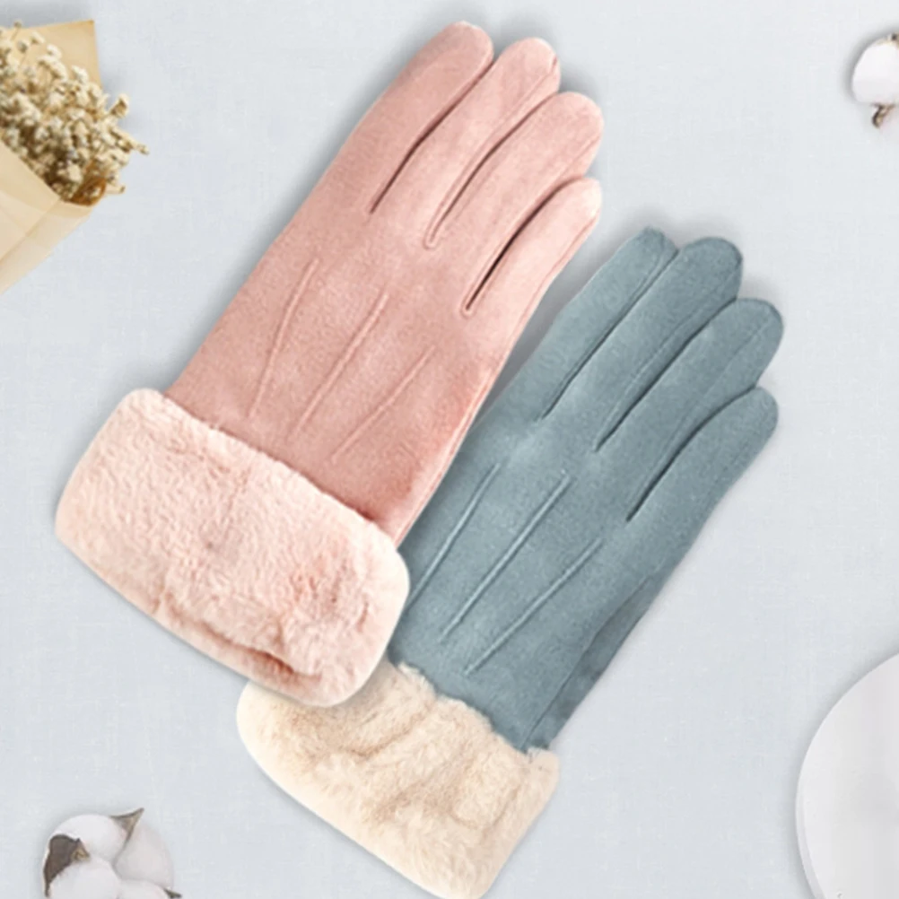 

1 пара милых теплых флисовых замшевых перчаток, женские розовые зимние перчатки с толстой подкладкой, дышащие, гибкие, с сенсорным экраном для холодной погоды