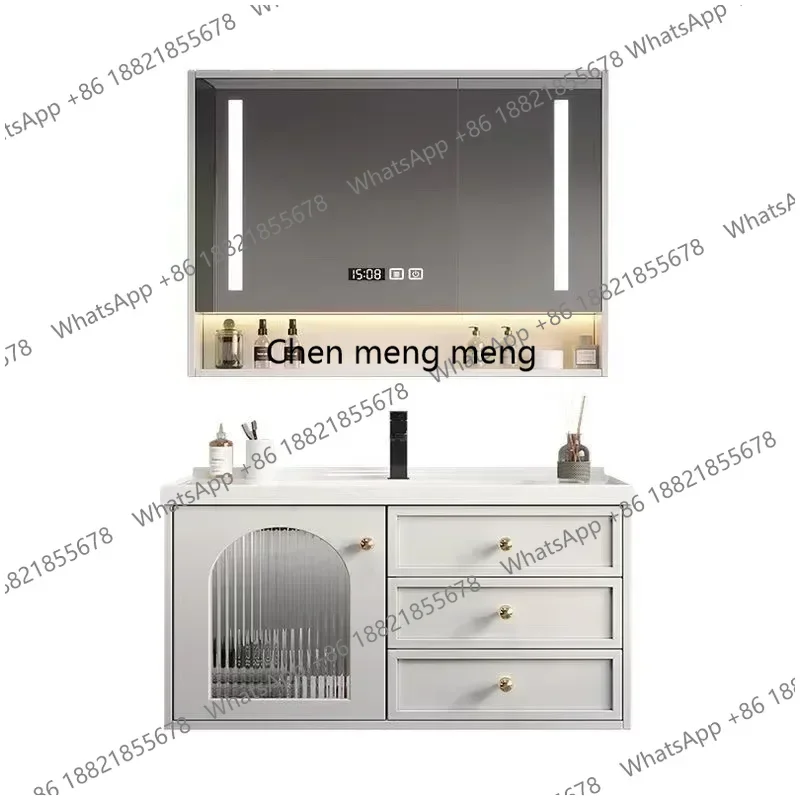 Modern Bathroom Vanity Cabinet with Ceramic Sink White French Storage Unit with Soft-Close Drawers Water-Resistant Wood Base