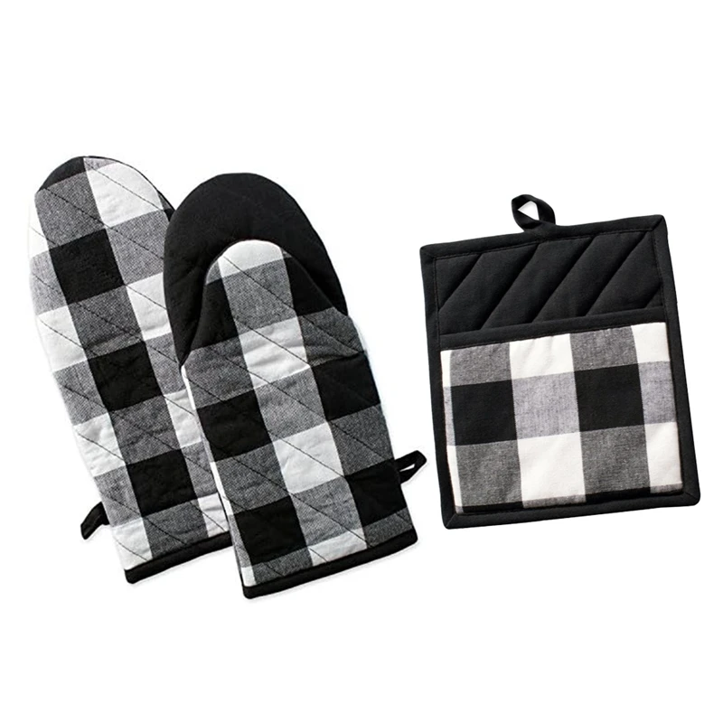 

Buffalo-Check Kitchen Collection Classic Farmhouse Kitchen Set Insulation Pad Oven Mitt And Insulation Pad Black & White