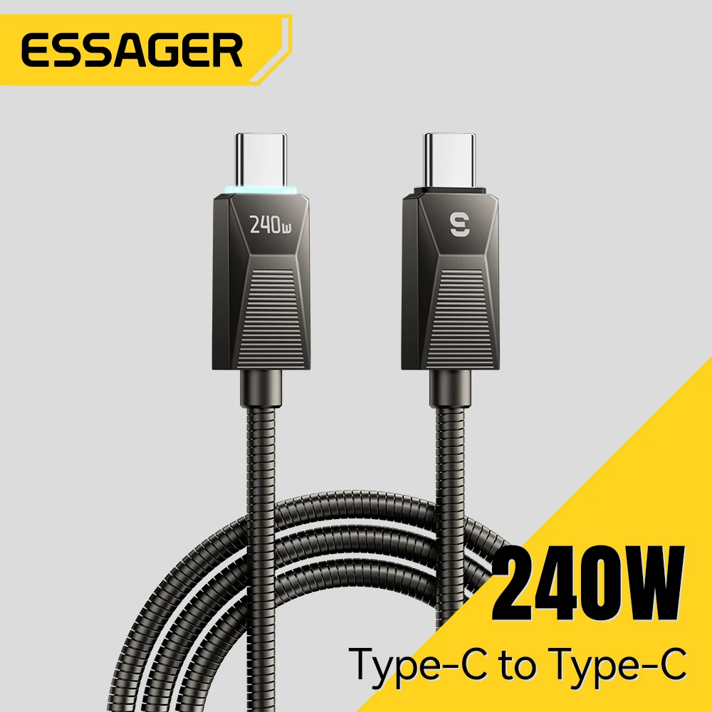 

Essager 240W Super Fast Charge Type-C Cable 100W Fast Charging Stainless Stee Data Wire 5A For Macbook iPad iPone 16 15 Pro Max