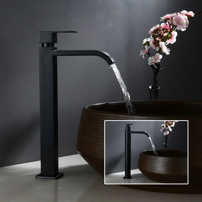 Basin faucet Only Cold bathroom faucet Black basin Tap bathroom sink faucet tall 304 Stainless Steel  faucet for cold water