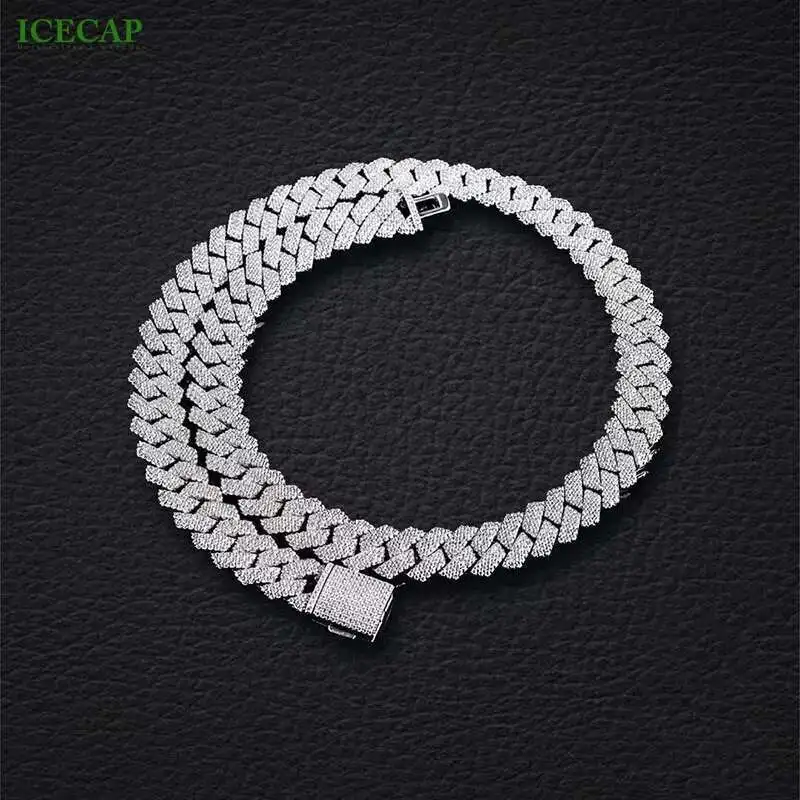 

New Pass Diamond Test Vvs Moissanite Diamond Pure 925 Silver Jewelry Sterling Cuban Link Chain 15mm Hip Hop Men Necklace