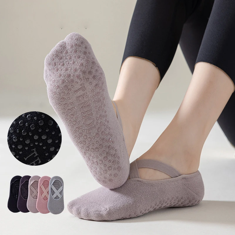 Yoga Socks Women Cotton Silicone Non-slip Pilates Grip Towel No-Show Barre Socks Bandage Indoor Floor Socks Gym Fitness Sports