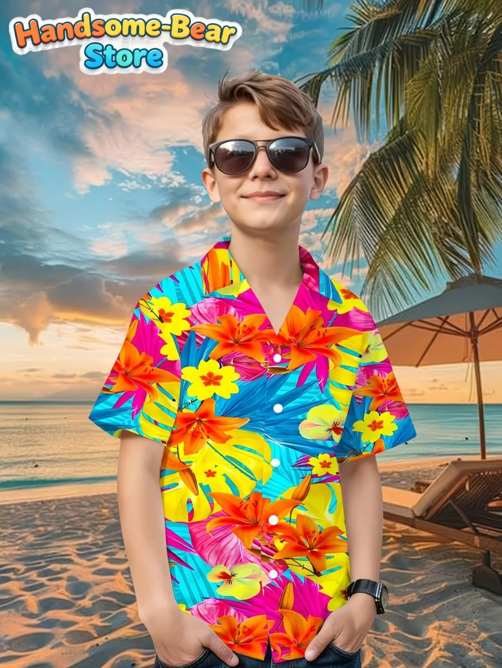 Tropic Floral Hawaii Shirts Flower 3D Print Shirts Boys Fashion Loose Blouse Kids Lapel Shirt Beach Camisas Children's Clothing