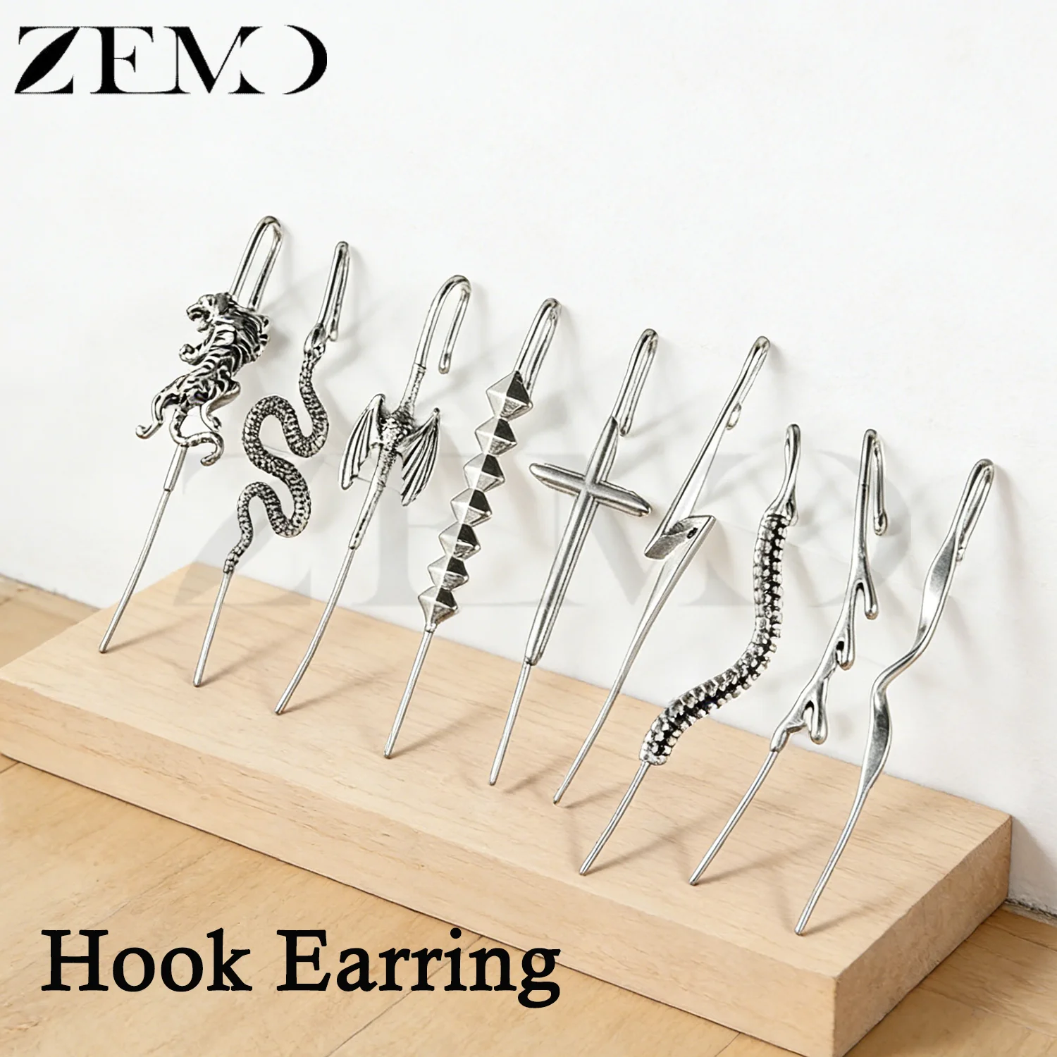 ZEMO 1Piece Hook Earrings Surgical Steel Cross Snake Tiger Needle Earring Surround Auricle Diagonal Ear Studs Cartilage Piercing