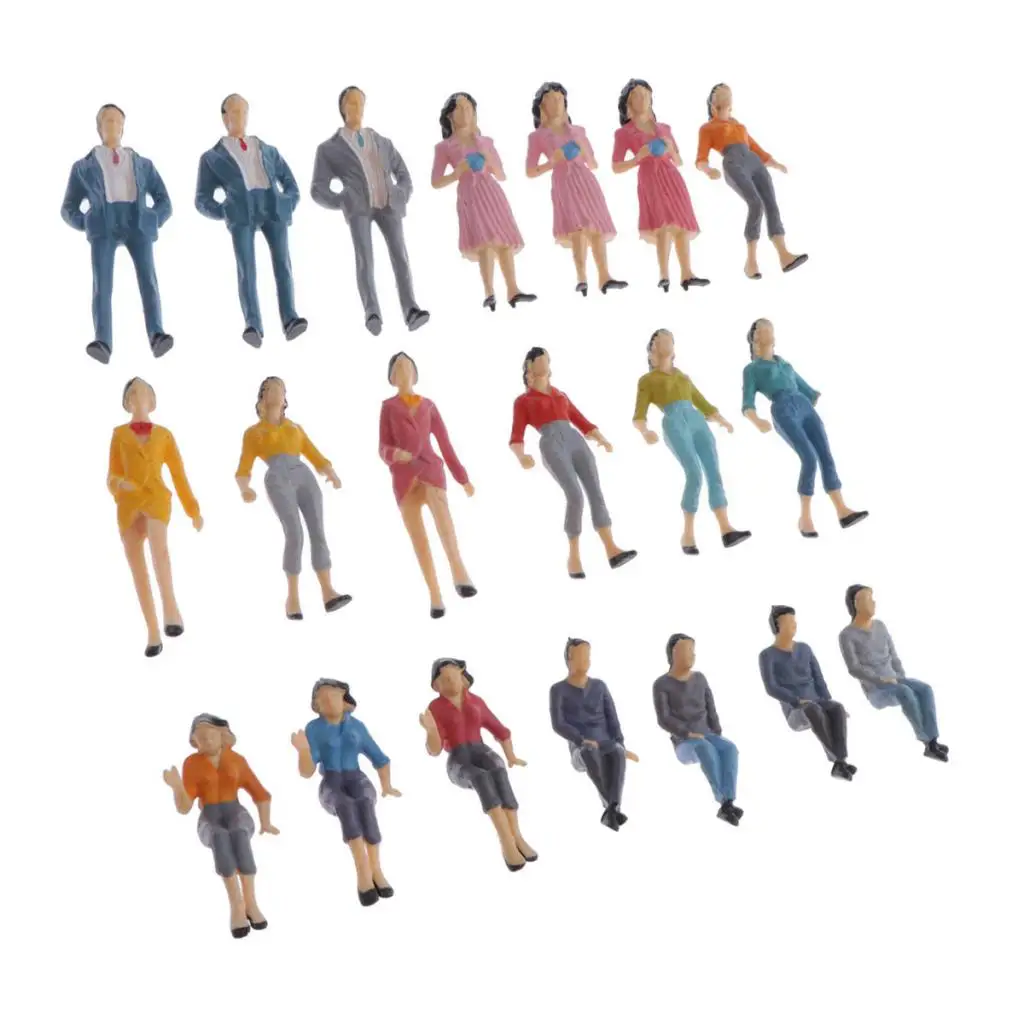 20 piezas Mini figuras de personas 1/25 modelo de trenes figuras de personas de plástico arquitectónicas personas pequeñas para escenas en miniatura