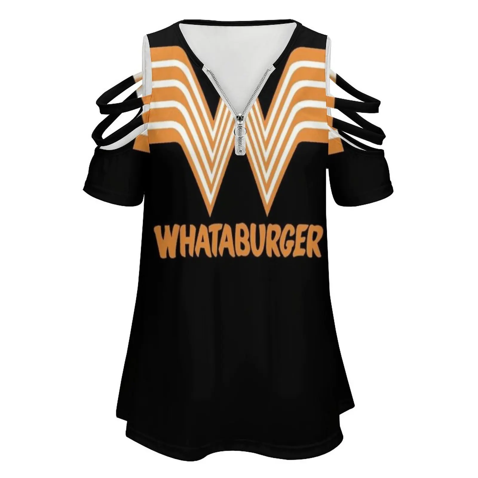 Best Whataburger-Logo Women's T-Shirt New Fashion Printed Zipper V-Neck Short Sleeve T Shirts Casual Plus Size Icon Food