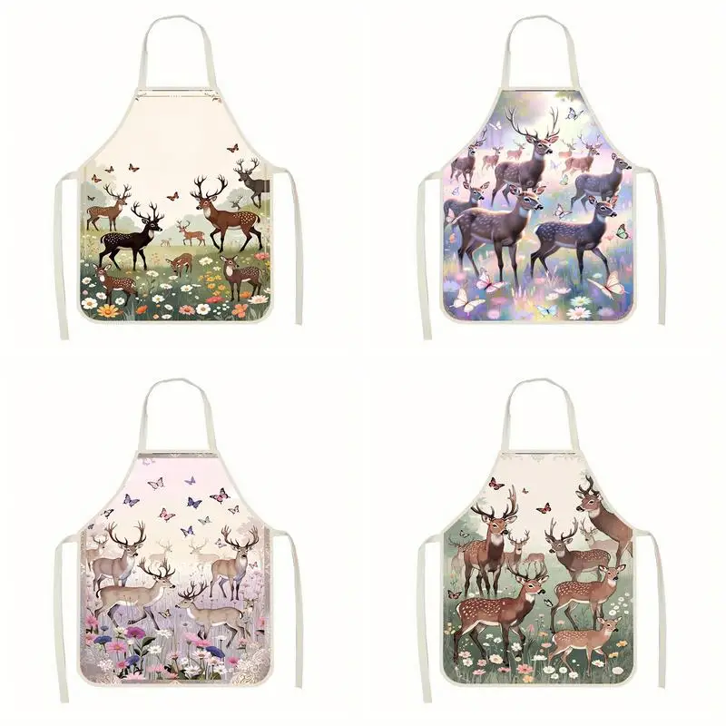 

Deer & Butterfly Aprons Linen Apron, Suitable For Kitchen Cooking, Parent-Child Interaction, Painting And Other Scenarios