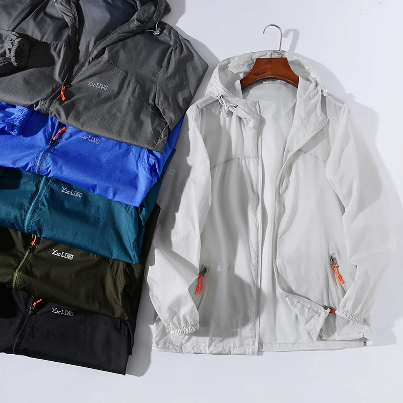 

Lightweight Breathable Men's Outdoor Jaet Summer Qui Dry Spor Casual Hooded Sun Protection Coat Stand Fit Long Sv...