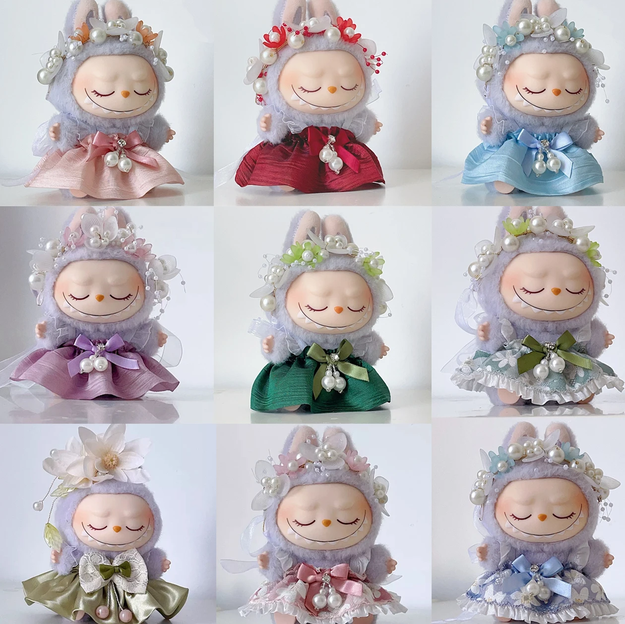Mini ropa de muñeca de peluche, falda de brotes con accesorio para el cabello de perlas para muñecas Idol Labubu I II, muñeca Kpop de Corea, regalos de ropa DIY