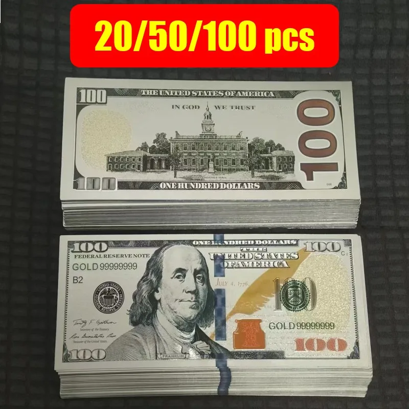 20-100 Uds. De billetes de plástico plateado de 100 dólares de EE. UU., colección de billetes de 100 USD, manualidades, dinero falso realista para uso educativo