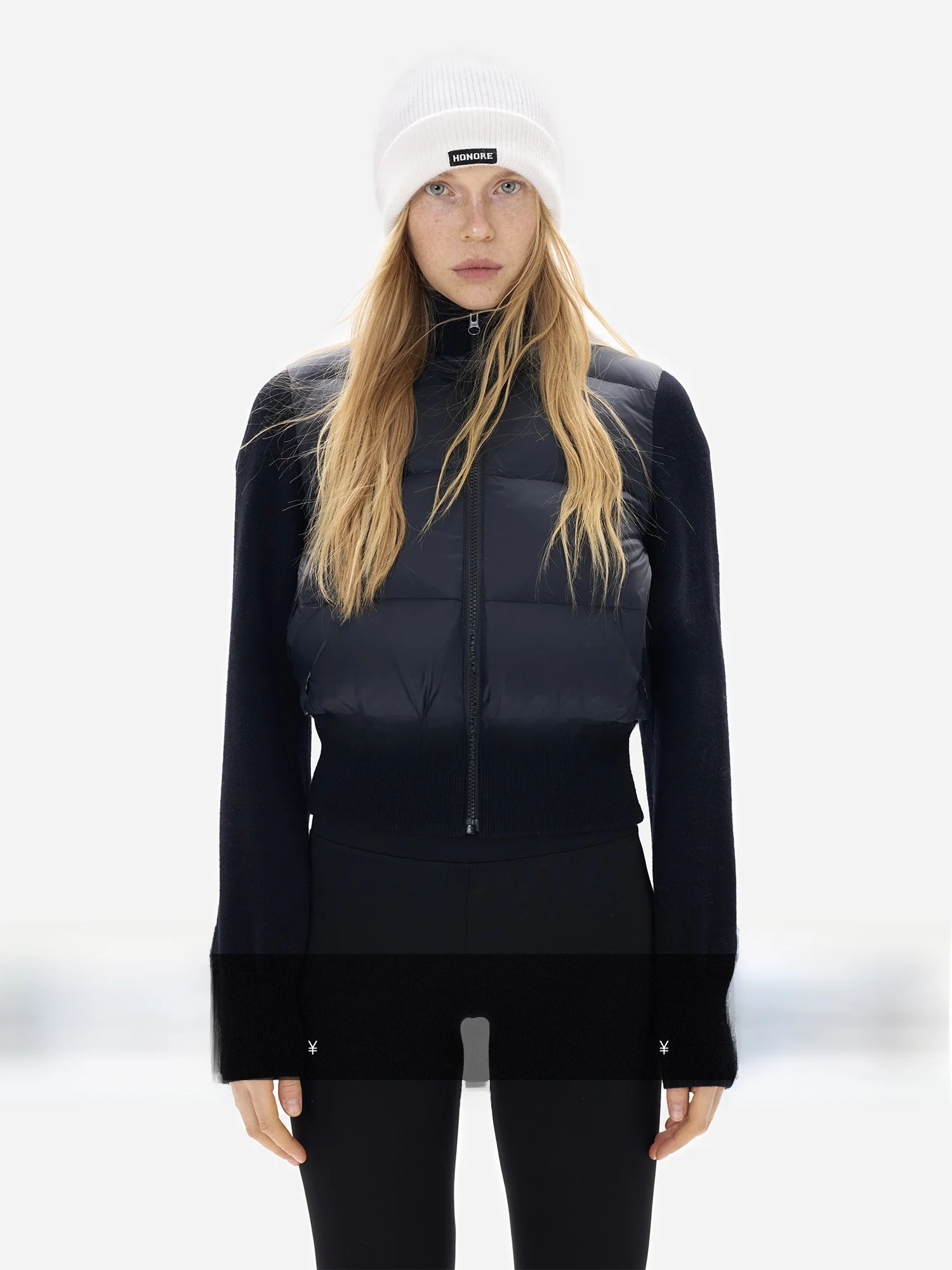 

Женская утепленная куртка eGuYue 95 White Du с воротником-стойкой, вязаными вставками и пэчворком, универсальная, повседневная