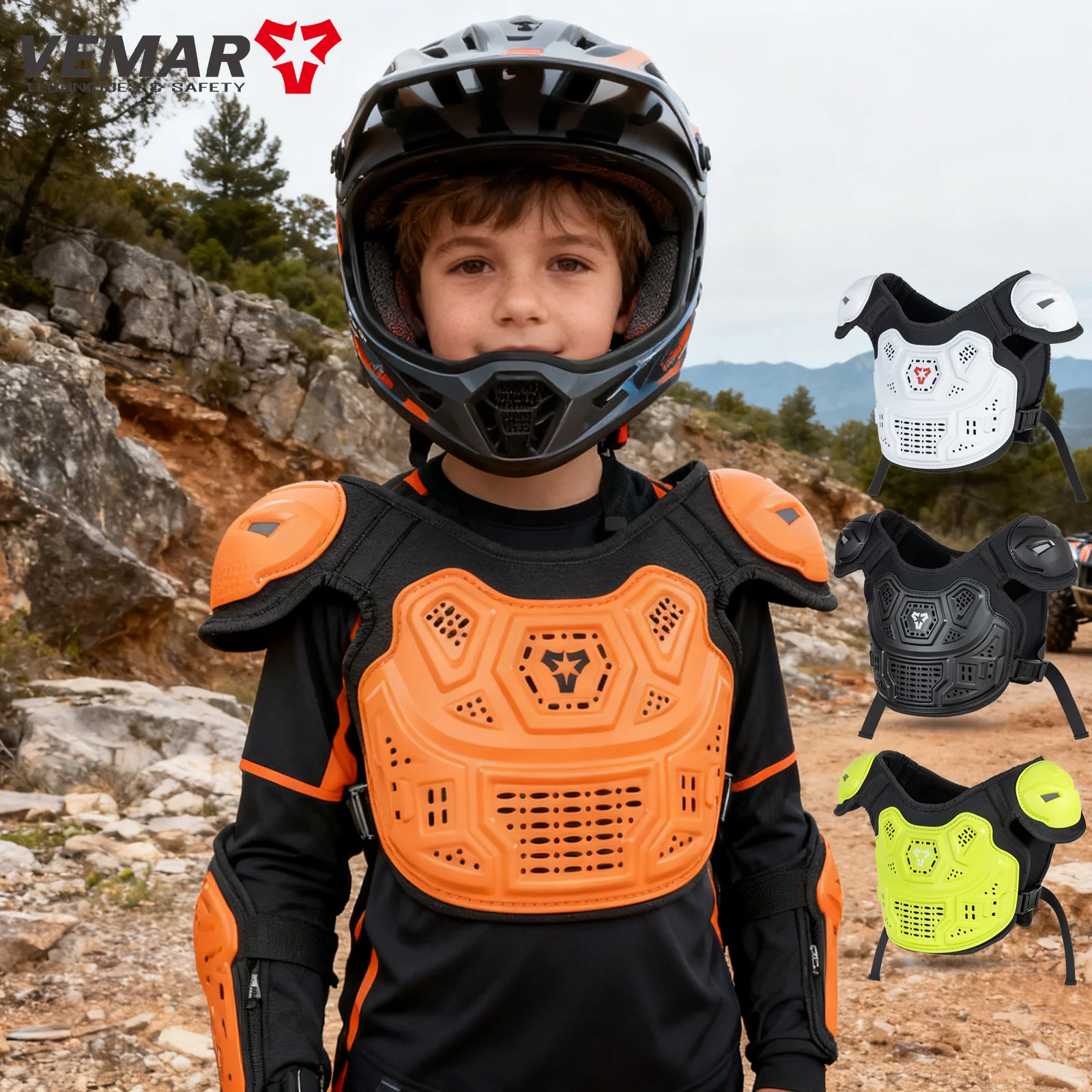 

Children's Motorcycle Body Armor Vest Set Motocross Knee Pads Anti-fall Motorbike Elbow Pads Reflective Bicycle Protective Geaer