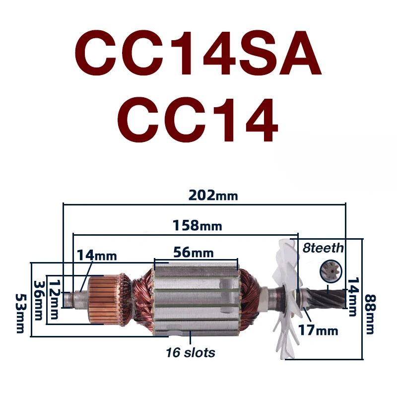 

AC220-240V Steel Cutting Machine Accessories for Hitachi CC14SA 355 CC14 8-tooth Armature Rotor Replacement