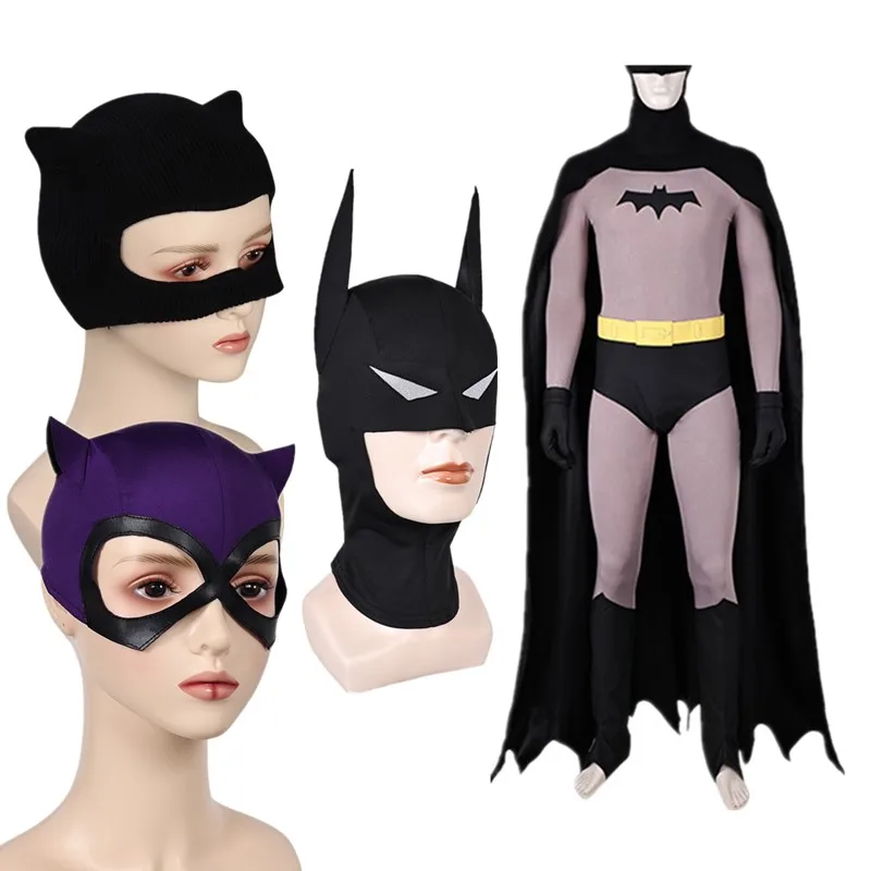 Máscara de Selina Kyle, disfraz de caballero murciélago, disfraz de dibujos animados de Bruce Cospaly, mono, capa, tocado, disfraz, traje de fiesta de Carnaval y Halloween