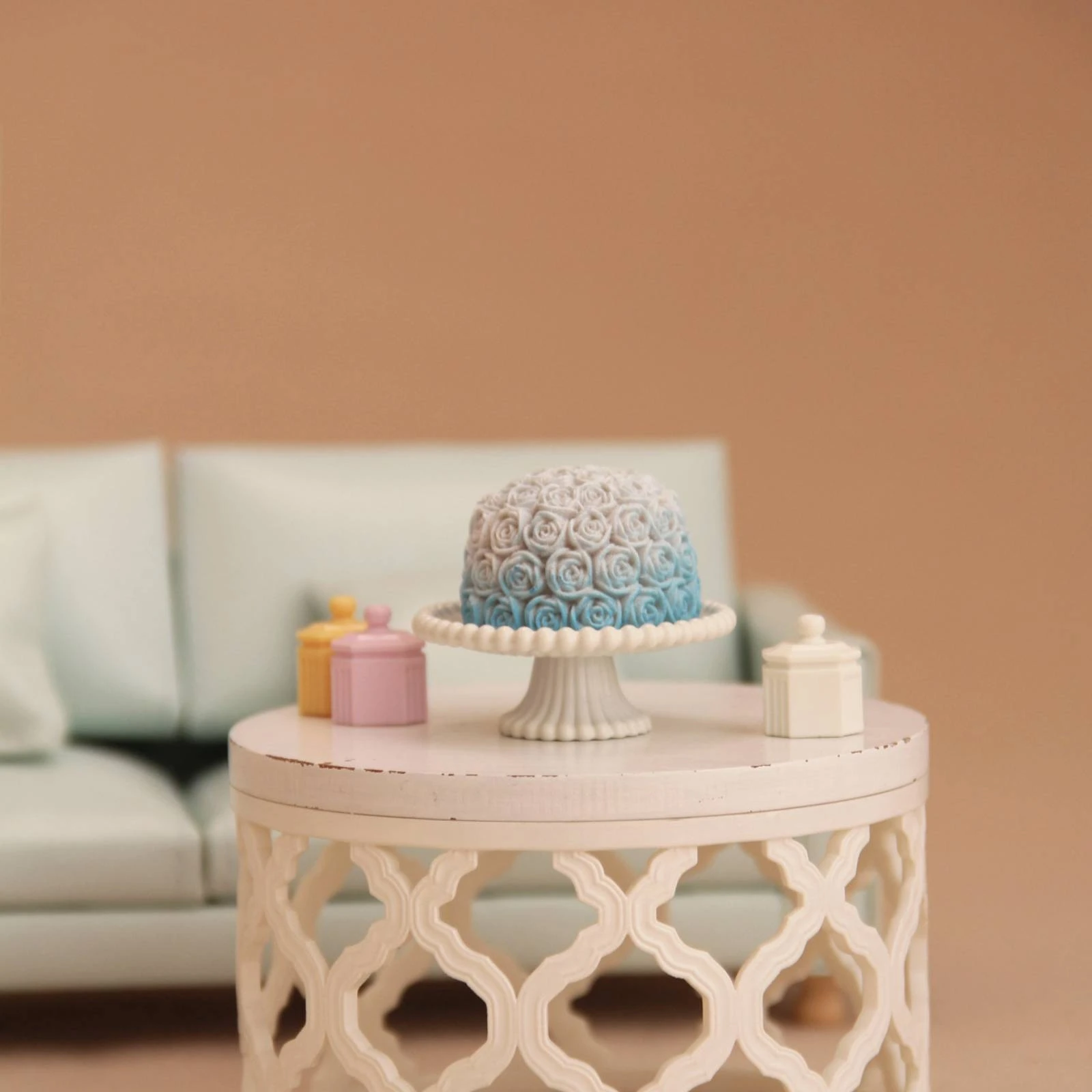 

Miniature Rose Cake Domed Rose Cake Pedestal Dollhouse Dinnerware Set Ribbed